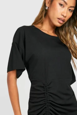 T-Shirt Dresses|Shirt Dresses*boohoo Rib Ruched Mini T-shirt Dress black