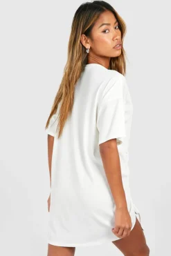 T-Shirt Dresses|Shirt Dresses*boohoo Rib Ruched Mini T-shirt Dress ecru