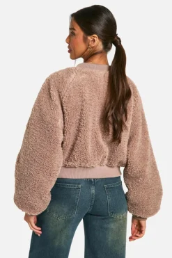 Up To 80% Off Winter Warmers|Bomber Jackets*boohoo Rib Teddy Bomber Jacket mushroom