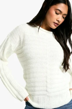 Jumpers|Up To 80% Off Winter Warmers*boohoo ribbed crew neck knitted jumper cream