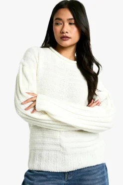 Jumpers|Up To 80% Off Winter Warmers*boohoo ribbed crew neck knitted jumper cream