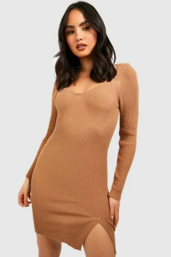 Jumper Dresses|Jumper Dresses*boohoo Ribbed Knit Mini Dress camel