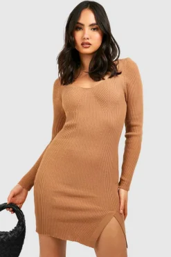 Jumper Dresses|Jumper Dresses*boohoo Ribbed Knit Mini Dress camel