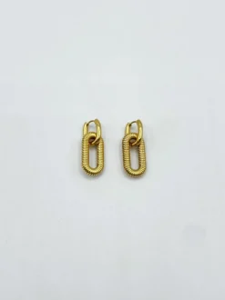Earrings*SVNX Ribbed Long Double Hoop Earrings In Gold