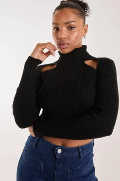 Jumpers|Jumpers & Cardigans*Pink Vanilla Ribbed Roll Neck Jumper With Cut Out Detail Black
