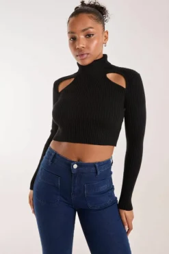 Jumpers|Jumpers & Cardigans*Pink Vanilla Ribbed Roll Neck Jumper With Cut Out Detail Black