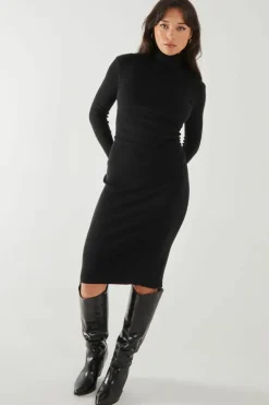 Midi Dresses*Pink Vanilla Ribbed Roll Neck Midi Dress Black