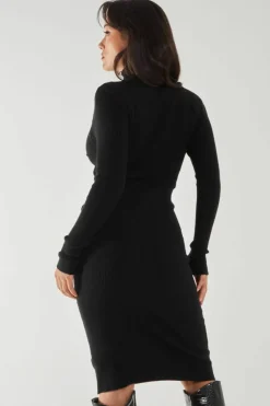 Midi Dresses*Pink Vanilla Ribbed Roll Neck Midi Dress Black
