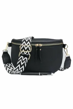 Cross-Body Bags|Handbags*Kitise Ribbon Zip Small Bum Bag Style Wide Strap Crossbody Bag Black