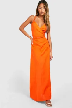 Cami Dresses*boohoo Ring Detail Linen Look Maxi Dress orange