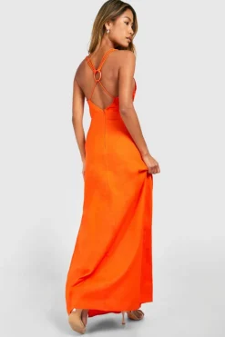 Cami Dresses*boohoo Ring Detail Linen Look Maxi Dress orange