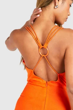 Cami Dresses*boohoo Ring Detail Linen Look Maxi Dress orange