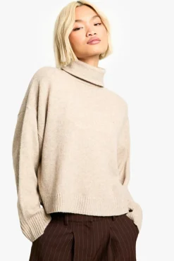Jumpers*boohoo Roll Neck Boxy Jumper stone