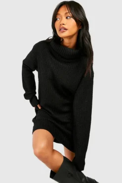 Jumper Dresses|Jumper Dresses*boohoo Roll Neck Fisherman Jumper Dress black