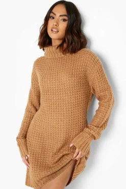 Jumper Dresses|Jumper Dresses*boohoo Roll Neck Fisherman Jumper Dress toffee