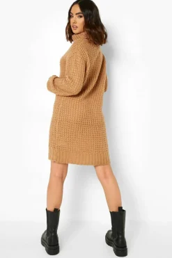 Jumper Dresses|Jumper Dresses*boohoo Roll Neck Fisherman Jumper Dress toffee