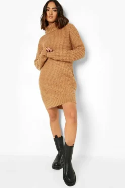 Jumper Dresses|Jumper Dresses*boohoo Roll Neck Fisherman Jumper Dress toffee