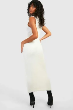 Jumper Dresses|Jumper Dresses*boohoo Roll Neck Fluffy Knit Midaxi Dress ecru