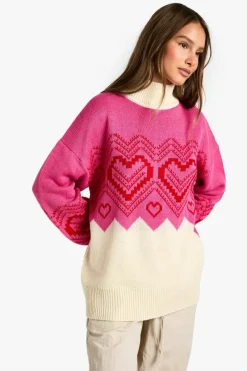 Jumpers*boohoo Roll Neck Heart And Farislie Jumper pink