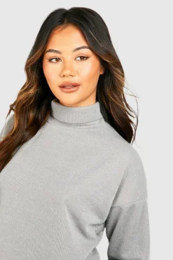 Jumper Dresses|Jumper Dresses*boohoo Roll Neck Knit Jumper Dress grey