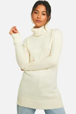 Oversized Jumpers*boohoo Roll Neck Knitted Tunic stone