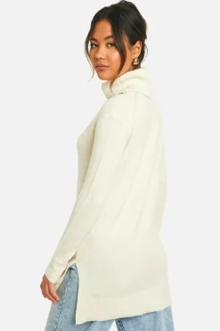 Oversized Jumpers*boohoo Roll Neck Knitted Tunic stone