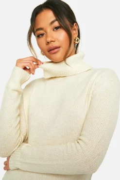 Oversized Jumpers*boohoo Roll Neck Knitted Tunic stone