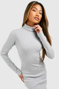 Midi Dresses*boohoo Roll Neck Long Sleeve Midi Dress grey