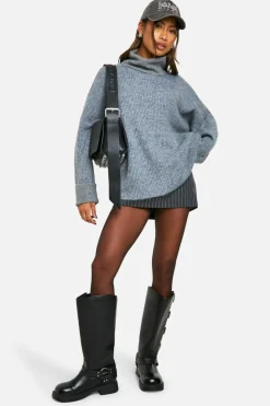 Oversized Jumpers|Jumpers*boohoo Roll Neck Longline Batwing Jumper charcoal