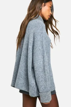 Oversized Jumpers|Jumpers*boohoo Roll Neck Longline Batwing Jumper charcoal