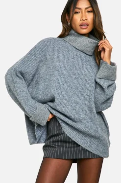 Oversized Jumpers|Jumpers*boohoo Roll Neck Longline Batwing Jumper charcoal