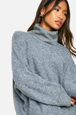Oversized Jumpers|Jumpers*boohoo Roll Neck Longline Batwing Jumper charcoal