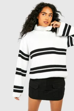 Oversized Jumpers|Jumpers*boohoo Roll Neck Mixed Stripe Jumper white