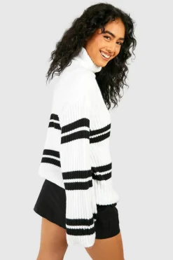 Oversized Jumpers|Jumpers*boohoo Roll Neck Mixed Stripe Jumper white