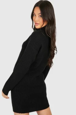 Jumper Dresses|Jumper Dresses*boohoo Roll Neck Oversized Jumper Dress black