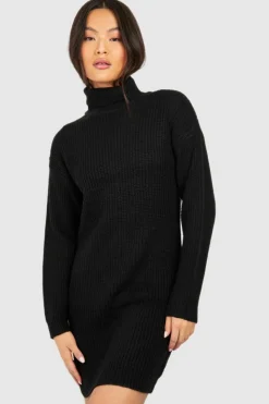 Jumper Dresses|Jumper Dresses*boohoo Roll Neck Oversized Jumper Dress black