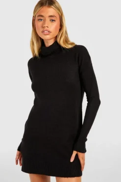 Jumper Dresses|Jumper Dresses*boohoo Roll Neck Oversized Jumper Dress black