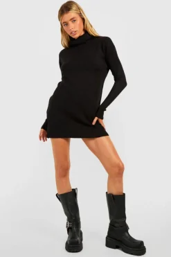 Jumper Dresses|Jumper Dresses*boohoo Roll Neck Oversized Jumper Dress black