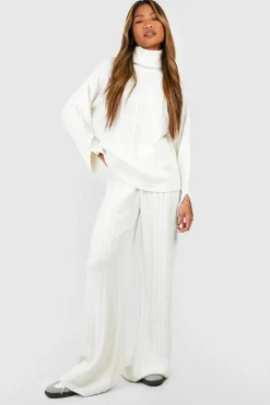 Jumpers*boohoo Roll Neck Soft Mixed Rib Knit Jumper ecru