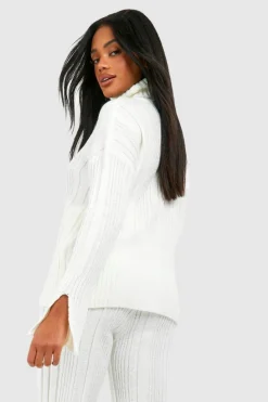 Oversized Jumpers|Jumpers*boohoo Roll Neck Soft Mixed Rib Knit Jumper ecru