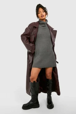 Mini Dresses|Jumper Dresses*boohoo Roll Neck Tunic Jumper Dress charcoal