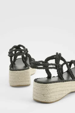 Sandals*boohoo Rope Detail Flatform Sandal black