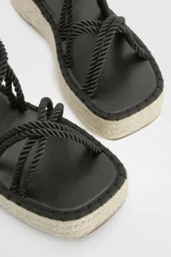 Sandals*boohoo Rope Detail Flatform Sandal black
