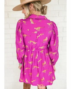 Shirt Dresses*Azura Exchange Cheetah Print Drawstring Tunic Shirt Dress Rose