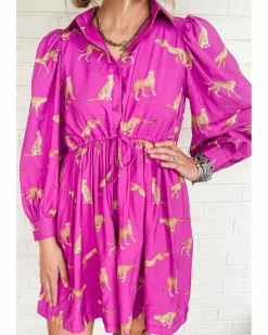 Shirt Dresses*Azura Exchange Cheetah Print Drawstring Tunic Shirt Dress Rose