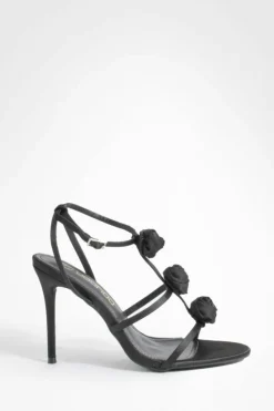 Heels*boohoo Rose Corsage Cage Detail Heels black
