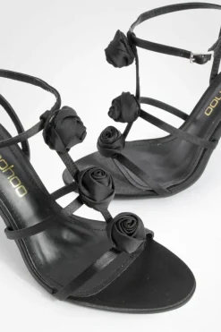 Heels*boohoo Rose Corsage Cage Detail Heels black