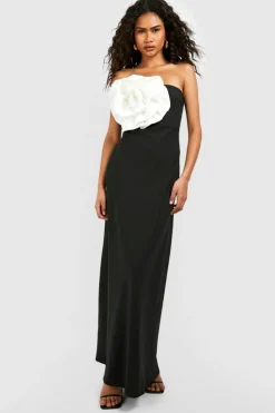 Maxi Dresses|Dresses*boohoo Rose Detail Bandeau Maxi Dress black