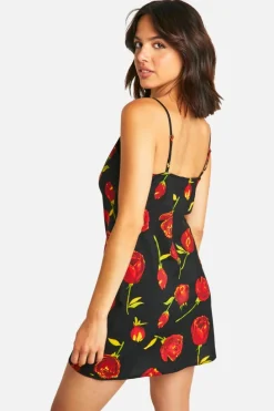 Cami Dresses*boohoo Rose Floral Mini Dress black