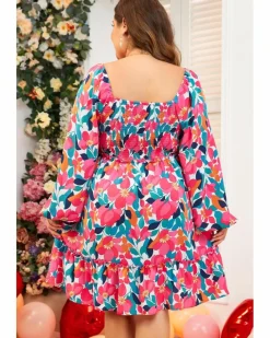 Smock Dresses*Azura Exchange Flower Print Smocked Square Neck Plus Size Dress Rose
